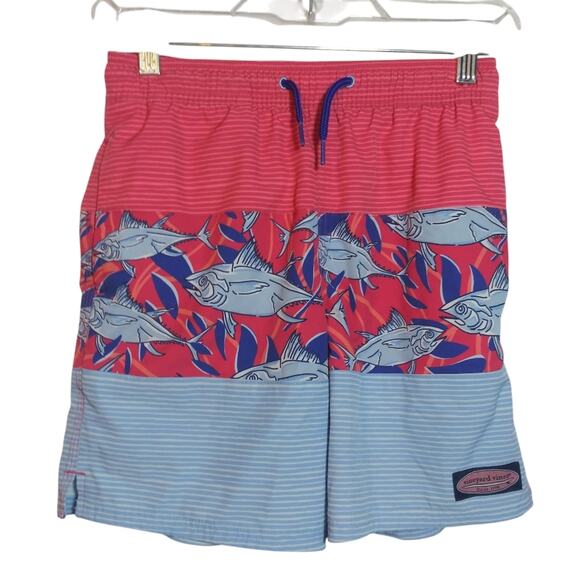 Vineyard Vines Boys Americana Fish Paneled Chappy Trunk Swim Shorts Size Small - Picture 1 of 7